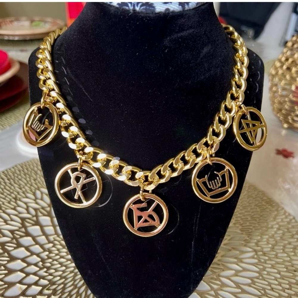 Moschino Gold Symbol Charm Necklace